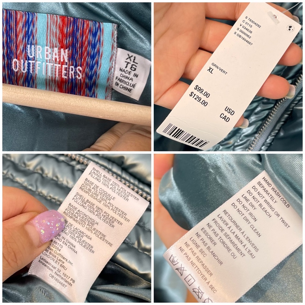 Urban Outfitters UO Taryn Metallic Icy Blue Cropped Puffer Jacket - Picture 13 of 14